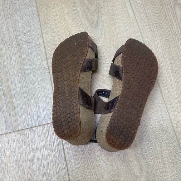 Mephisto Muguet Quarter Strap Brown Leather Wedge Sandal Orthopedic - Picture 4 of 5